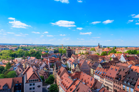 Panoramic view of the old town of Nuremberg in Germanyの写真素材