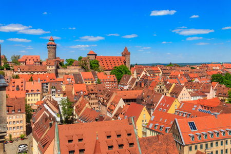 Panoramic view of the old town of Nuremberg in Germanyの写真素材