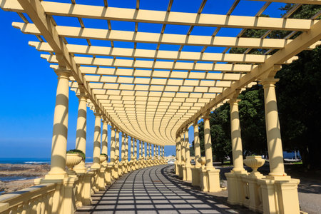 Romantic promenade Pergola da Foz or Pergola da Nevogilde on the seafront near Porto, Portugalの写真素材