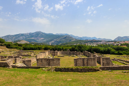 Remains of the old Roman town of Salona, an archaeological site located in the town of Solin, near Split in Dalmatia Region, Croatiaの写真素材
