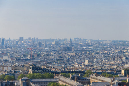 Aerial view of Paris city from Montmartre viewpoint, France