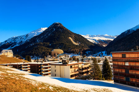 View of famous Davos city in Switzerland at winterの写真素材