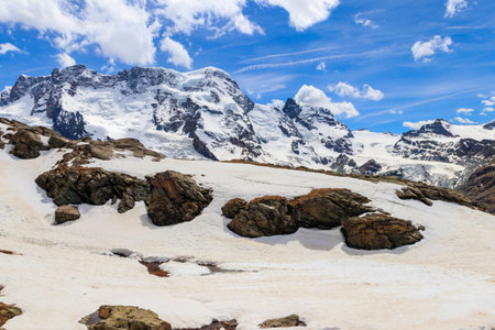 View of the Pennine Alps from Gornergrat close to Zermatt, Switzerlandの写真素材