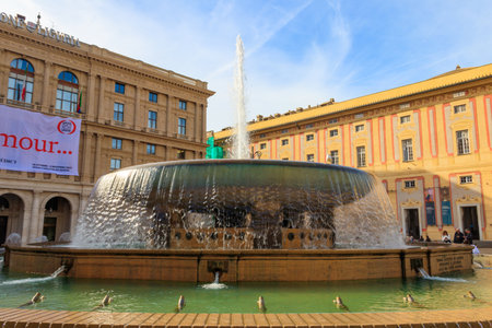 Genoa, Italy - November 6, 2022: Fountain at Piazza de Ferrari in Genoa, Italyのeditorial素材