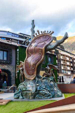 Andorra la Vella, Andorra - March 15, 2024: The Nobility of Time sculpture by Salvador Dali (1977) in Andorra la Vella, Andorraのeditorial素材