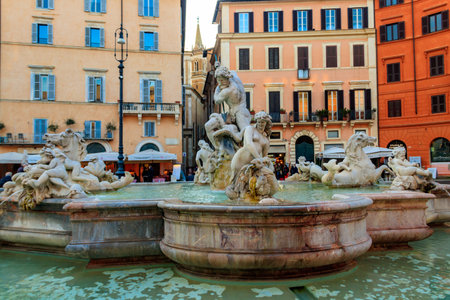 Rome, Italy - March 1, 2023: Fountain of Neptune at Piazza Navona in Rome, Italyのeditorial素材