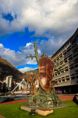 Andorra la Vella, Andorra - March 15, 2024: The Nobility of Time sculpture by Salvador Dali (1977) in Andorra la Vella, Andorraのeditorial素材