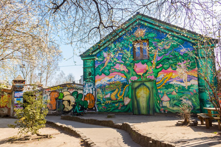 Copenhagen, Denmark - March 28, 2022: Inside freetown Christiania, an intentional community and anarchist commune in the Christianshavn neighbourhood of Copenhagen, Denmarkのeditorial素材
