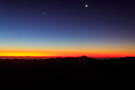 Beautiful sunrise on a top of Mount Sinai in Egyptの写真素材