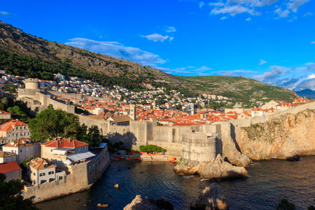 View of Dubrovnik old town from fort Lovrijenac in Croatiaの写真素材
