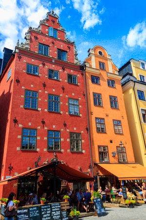 Stockholm, Sweden - June 1, 2024: Colorful buildings at Stortorget square, the main square in Gamla Stan, the Old Town of Stockholm, Swedenのeditorial素材