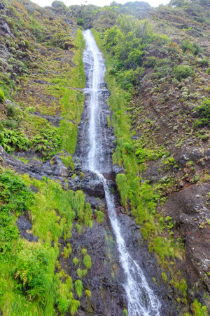 Amazing waterfall Agua d'Alto in Sao Vicente on  Madeira Island, Portugalの写真素材