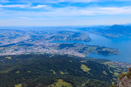 Beautiful panoramic view on Lake Lucerne from Mount Pilatus, Switzerlandの写真素材