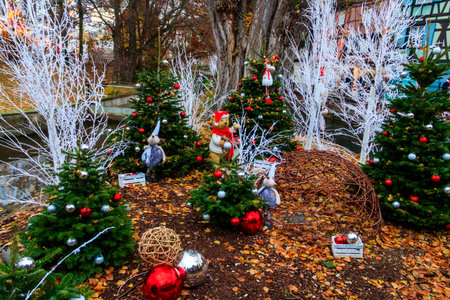 Christmas decorations in alsatian town of Colmar, Franceの写真素材