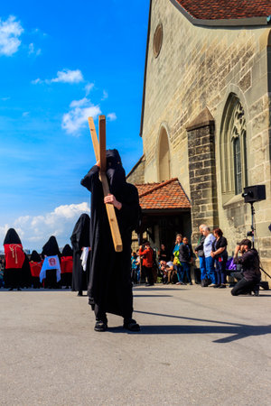 Romont, Switzerland - April 15, 2022: Good Friday Procession in Romont, Fribourg canton, Switzerlandのeditorial素材