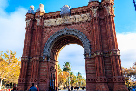 Barcelona, Spain - December 14, 2022: The Triumphal Arch or Arc de Triomf in Catalan, built by Josep Vilaseca i Casanovas as the main access gate for the 1888 Barcelona World Fairのeditorial素材