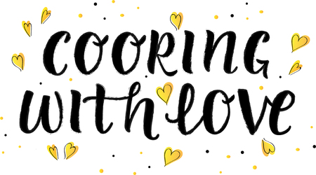 COOKING WITH LOVE-cooking quote hand drawn lettering element your design. Perfect for advertising, poster, card, invitation, banner, menu, lettering typography.Vector illustration EPS 10のイラスト素材