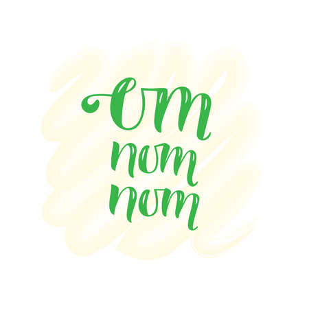 OM NOM NOM- cooking quote hand drawn lettering element your design.のイラスト素材