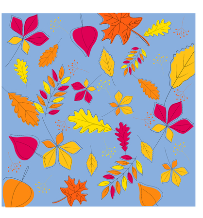 AUTUMN LEAVES hand drawn set, isolated on white background. Fall of the leaves. Simple cartoon flat style.のイラスト素材