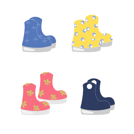 RUBBER BOOTS in a vector style isolated. Vector for background, texture, wrapper pattern, frame or border.のイラスト素材