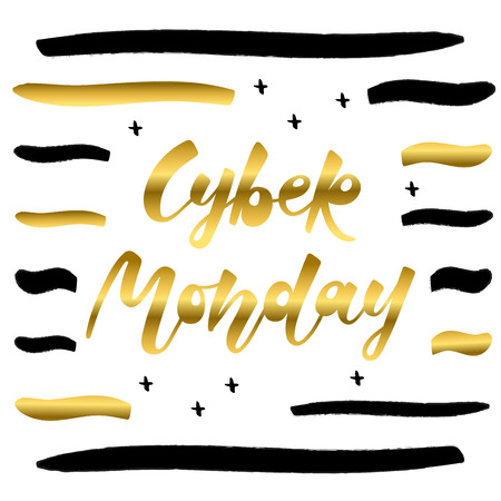 Hand drawn CYBER MONDAY typography poster. Text for card, postcard, logo, badge. Black lettering text on a white background. Vector illustration EPS 10のイラスト素材