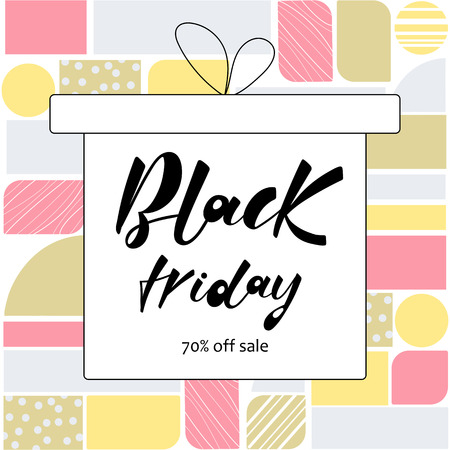Hand drawn BLACK FRIDAY typography poster. Retro style background with gift box.Text for card, postcard,   badge.  Vector illustration EPS 10のイラスト素材