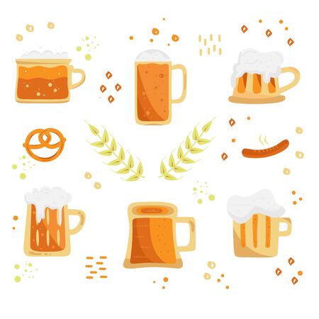 Oktoberfest logotype Beer Festival vector banner. Illustration of Bavarian festival design on white background with beer mug foam.のイラスト素材