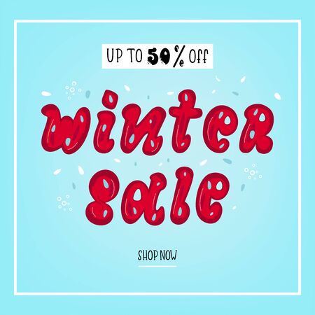 WINTER SALE-hand drawn fun lettering card background. Blue and red color winter layout design for banner, flyer, invitation, poster, discount.のイラスト素材