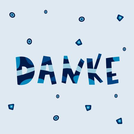DANKE hand drawn vector lettering isolated on white background. Modern flat blue color illustration.のイラスト素材