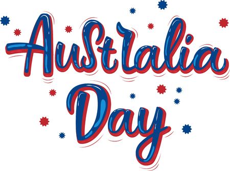 Hand drawn AUSTRALIA DAY typography poster. Celebration quotation for card, banner, icon. Blue or red design on white background. Vector illustrationのイラスト素材