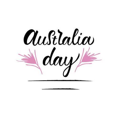 Hand drawn AUSTRALIA DAY typography poster. Celebration quotation for card, banner, icon. Black lettering with anigozanthos on white background. Vector illustrationのイラスト素材