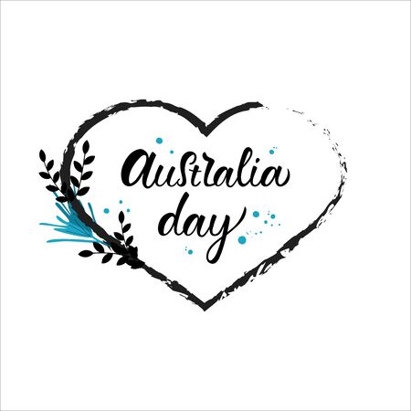 Hand drawn AUSTRALIA DAY typography poster. Celebration quotation for card, banner, icon. Black lettering with black heart on white background. Vector illustrationのイラスト素材