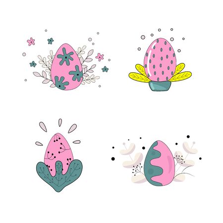Vector hand drawn outline illustration of EASTER EGG. Icons in flat cartoon style. Coloring bright book design element. Greeting card templates.のイラスト素材