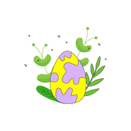 Vector hand drawn outline illustration of EASTER EGG. Icons in flat cartoon style. Coloring bright book design element. Greeting card templates.のイラスト素材
