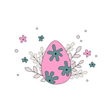 Vector hand drawn outline illustration of EASTER EGG. Icons in flat cartoon style. Coloring bright book design element. Greeting card templates.のイラスト素材
