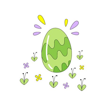 Vector hand drawn outline illustration of EASTER EGG. Icons in flat cartoon style. Coloring bright book design element. Greeting card templates.のイラスト素材