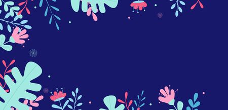 Abstract Vector illustration drawn leaves, circle plant  dark background color, flat design,copy space for decoration. Greeting card, postcard, banner, badge design element.
のイラスト素材