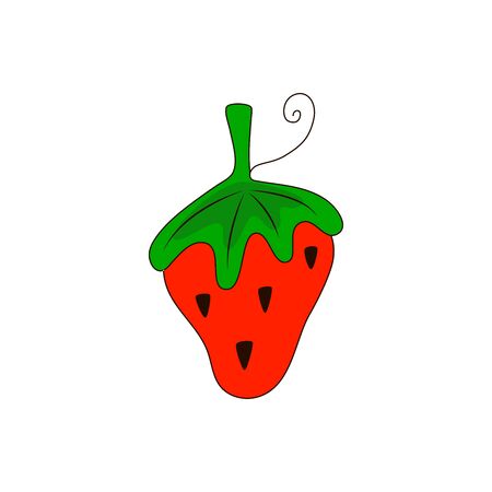 STRAWBERRY icon. Hand drawn bright color vector illustration on white background. Flat cartoon style.  Organic healthy fruit. Perfect for magazine, book, poster, card, web pagesのイラスト素材