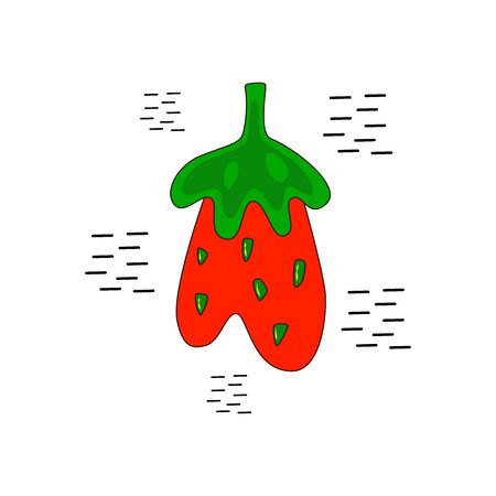 STRAWBERRY icon. Hand drawn bright color vector illustration on white background. Flat cartoon style.  Organic healthy fruit. Perfect for magazine, book, poster, card, web pagesのイラスト素材