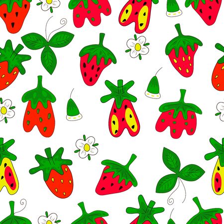 Seamless vector pattern with STRAWBERRY. Bright color illustration Can be used for card, wallpaper, pattern fills, scrapbook, surface textures, gifts, textile fabric. Vector illustrationのイラスト素材