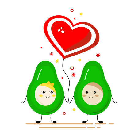 The icon of the avocado. Happy avocado girl smiles. Creative design for card, banner, poster, sticker, logo, badge. Vector illustration flat cartoon style.のイラスト素材