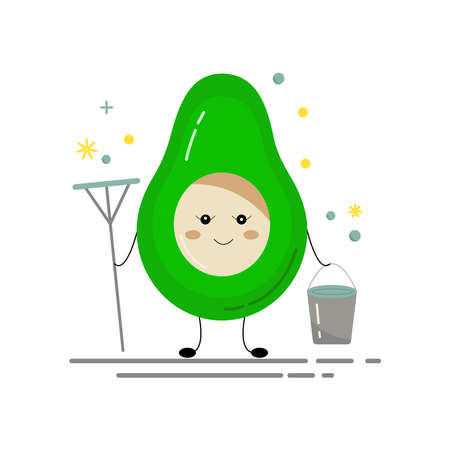 The icon of the avocado. Happy avocado girl smiles. Creative design for card, banner, poster, sticker, logo, badge. Vector illustration flat cartoon style.のイラスト素材
