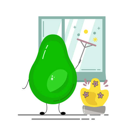 The icon of the avocado. Happy avocado girl smiles. Creative design for card, banner, poster, sticker, logo, badge. Vector illustration flat cartoon style.のイラスト素材
