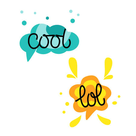COOL LOL Hand draw dialog words of Colorful. Bubble talk phrases.のイラスト素材