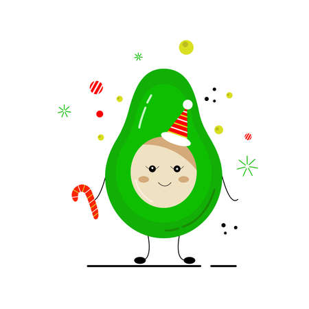 New Year avocado. Holiday humorous hand drawn vector illustration. New year bright poster. Perfect for poster, postcard, card, invitation, banner, flyer.のイラスト素材