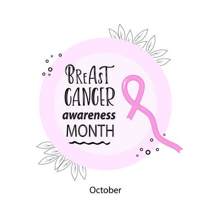 BREAST CANCER AWARENESS MONTH-hand drawn lettering. Typography vector design for brochure, cards, poster, banner. Vector illustration.のイラスト素材
