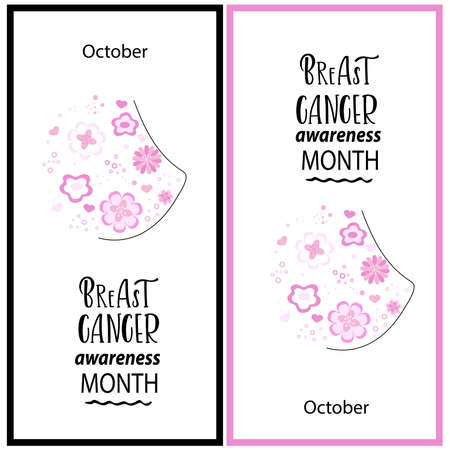 BREAST CANCER AWARENESS MONTH-hand drawn lettering. Typography vector design for brochure, cards, poster, banner. Vector illustration.のイラスト素材