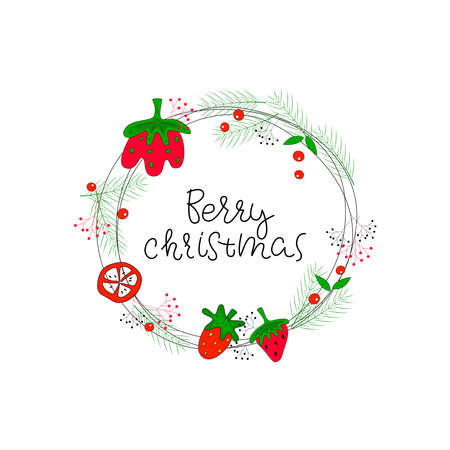 Holiday humorous slogan hand drawn vector illustration. Berry Chrismas lettering. New year bright poster. Perfect for poster, postcard, card, invitation, banner, flyer.のイラスト素材