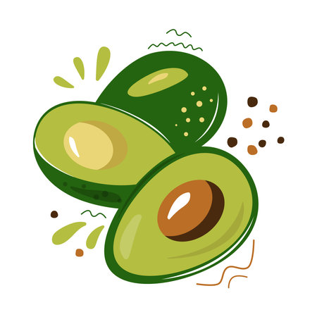 AVOCADO drawing. Fruit icon isolated on white background. ... Healthy food, tropical fruit. Flat cartoon vector Illustration.のイラスト素材