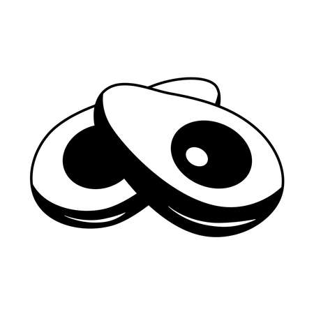 AVOCADO drawing. Black icon isolated on white background.   Healthy food, tropical fruit. Flat cartoon vector Illustration.のイラスト素材